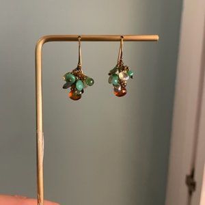 Multi-colored semi precious stone cluster drop earrings